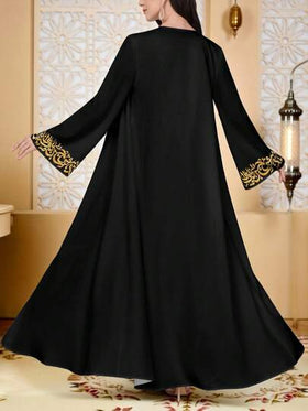 SHEIN Najma رمضان كارديجان نسائي بطبعات فنية مطرزة وطباعة رقمية، أكمام طويلة وأمام مفتوح، مناسب للربيع والخريف، بأسلوب العباءة العربية