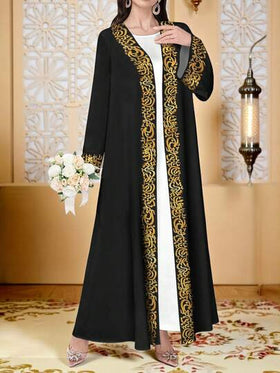 SHEIN Najma رمضان كارديجان نسائي بطبعات فنية مطرزة وطباعة رقمية، أكمام طويلة وأمام مفتوح، مناسب للربيع والخريف، بأسلوب العباءة العربية