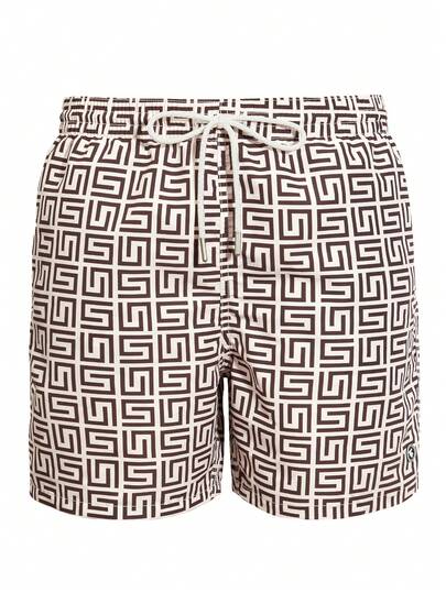 Manfinity Swimmode سراويل سباحة كاجوال مطبوعة بحبال ربط للرجال