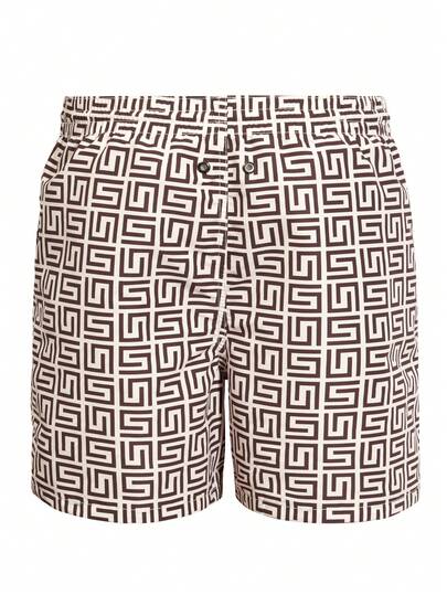 Manfinity Swimmode سراويل سباحة كاجوال مطبوعة بحبال ربط للرجال