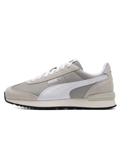 Puma بوما R78 أحذية رياضية كاجوال منخفضة الكعب من النايلون والجلد الاصطناعي، رمادي وأبيض