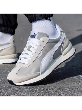 Puma بوما R78 أحذية رياضية كاجوال منخفضة الكعب من النايلون والجلد الاصطناعي، رمادي وأبيض