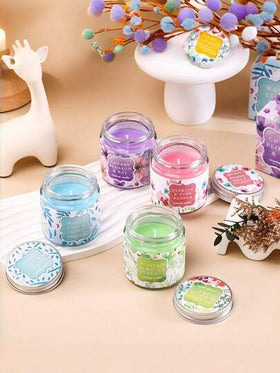 شمعة معطرة من الزجاج بتصميم سلسلة زهرة النيلوفر الرباعية الألوان، قطر 6.2 سم/2.44 بوصة، خالية من الدخان، طويلة الأمد، عالية الجودة، رومانسية، هدية مثالية للنساء، برائحة طويلة الأمد، يمكن استخدامها كديكور طاولة أو ديكور منزلي. مناسبة لعيد الحب