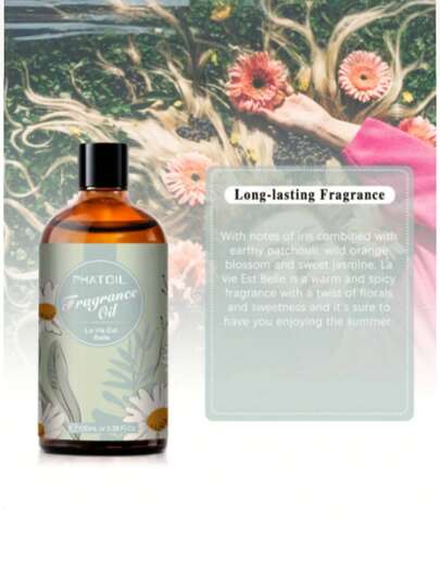 زيت عطري فاخر PHATOIL بحجم 100 مل/3.38 أونصة سائلة - رائحة دائمة للمبخرات العطرية والمرطبات وصناعة الشموع، خالي من الكحول (سيتم إرسال الموديلات الجديدة والقديمة بشكل عشوائي)