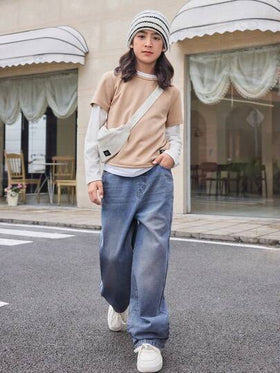 SHEIN Mirajuku بنطلون جينز واسع بتصميم مستقيم أساسي بطراز قديم للأولاد المراهقين
