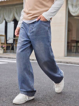 SHEIN Mirajuku بنطلون جينز واسع بتصميم مستقيم أساسي بطراز قديم للأولاد المراهقين