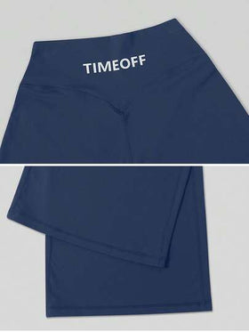 TimeOff 1 قطعة سروال رياضي للنساء بتصميم بسيط، مطاطي، على شكل V، رفع مباشر، ساق واسعة، مطبوع عليه حرف للربيع