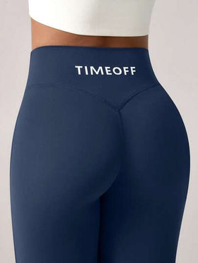 TimeOff 1 قطعة سروال رياضي للنساء بتصميم بسيط، مطاطي، على شكل V، رفع مباشر، ساق واسعة، مطبوع عليه حرف للربيع