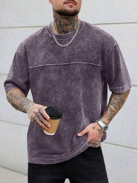 Manfinity CasualCool تي شيرت رجالي بياقة طاقم، لون أحادي، فضفاض، كاجوال، متعدد الاستخدامات، قصير الأكمام