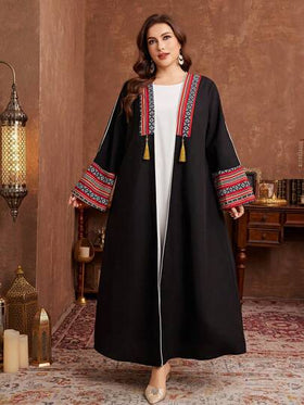 Al Najma رمضان عباءة عربية أنيقة وأنيقة للنساء ذوات الحجم الكبير بطباعة ريترو ذات نمط سدو مريحة وغير رسمية