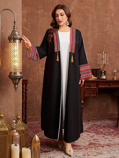 Al Najma رمضان عباءة عربية أنيقة وأنيقة للنساء ذوات الحجم الكبير بطباعة ريترو ذات نمط سدو مريحة وغير رسمية