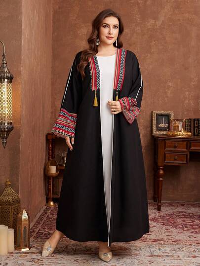 Al Najma رمضان عباءة عربية أنيقة وأنيقة للنساء ذوات الحجم الكبير بطباعة ريترو ذات نمط سدو مريحة وغير رسمية