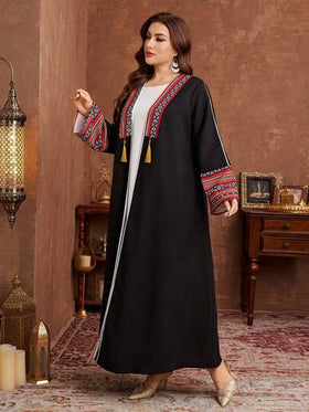 Al Najma رمضان عباءة عربية أنيقة وأنيقة للنساء ذوات الحجم الكبير بطباعة ريترو ذات نمط سدو مريحة وغير رسمية