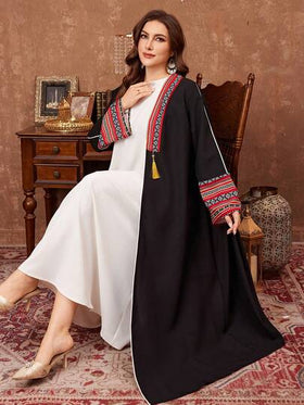 Al Najma رمضان عباءة عربية أنيقة وأنيقة للنساء ذوات الحجم الكبير بطباعة ريترو ذات نمط سدو مريحة وغير رسمية