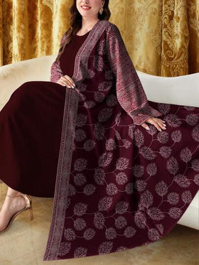 SHEIN Najma رمضان عبايات كارديجان كاجوال بأكمام طويلة مطبوع رقميًا بنمط الأوراق والماس، مناسب للربيع والخريف، مقاسات كبيرة للسيدات