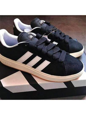 Adidas حذاء رياضي أديداس جراند كورت بيس 00s مريح ذو نعل رفيع ومتين، مناسب للجنسين، باللونين الأسود والأبيض