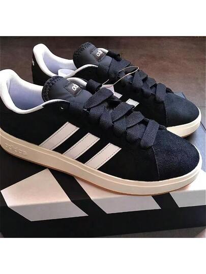 Adidas حذاء رياضي أديداس جراند كورت بيس 00s مريح ذو نعل رفيع ومتين، مناسب للجنسين، باللونين الأسود والأبيض