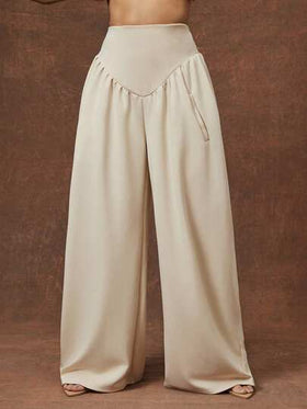 Vixey بنطلون نسائي ذو خصر عالي مطوي بتصميم عصري متعدد الاستخدامات للذهاب إلى العمل والإجازات بساق واسعة