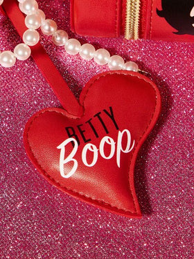 Betty Boop x SHEIN حقيبة تغيير مطبوعة بشكل أسطواني من جلد البولي يوريثان مزينة بفيونكة اللؤلؤية، مناسبة لتخزين العملات المعدنية والأحمر شفاه وبلسم الشفاه والمفاتيح والأغراض الصغيرة، مناسبة للرجال والنساء والطلاب، لطيفة، محبة، تقبيل، حب، أفكار هدايا، حفلة،