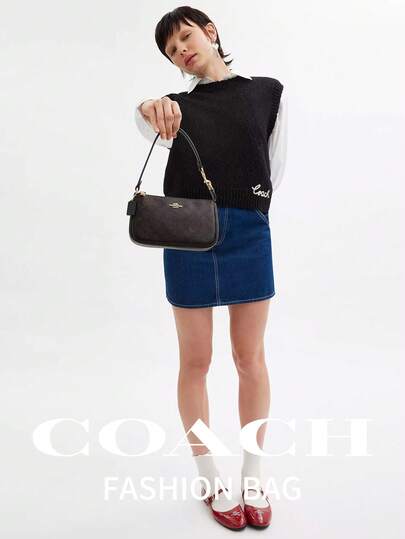Coach حقيبة كتف نوليتا 19 للنساء، محفظة جلدية أنيقة معصم، حقيبة هوبو أنيقة تحت الإبط، حقيبة يد كلاتش كاجوال للسيدات مع سحاب إغلاق
