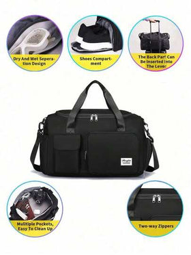 حقيبة لياقة بسعة 35 لتر، حقيبة حمل اليوغا، حقيبة رياضية مع حجرة للأحذية وجيب للملابس الرطبة، مصنوعة من قماش أكسفورد أسود قوي مقاوم للماء، حقيبة سفر مع جيوب جافة ورطبة، حقيبة يد خفيفة الوزن، حقيبة مبيت، مناسبة للجنسين، مناسبة للتمرين والسفر والنادي الرياضي