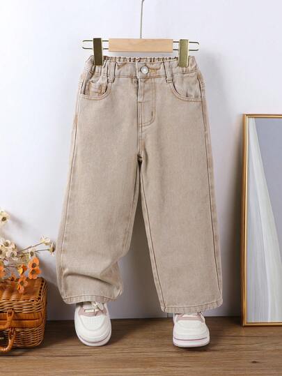 SHEIN Vintaside Kids بنطلون جينز فضفاض مريح واسع الساق بتصميم كاجوال عتيق للفتيات