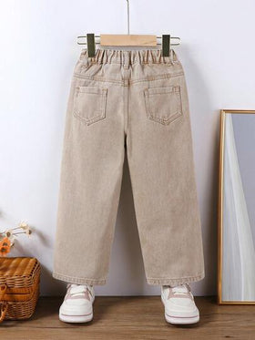 SHEIN Vintaside Kids بنطلون جينز فضفاض مريح واسع الساق بتصميم كاجوال عتيق للفتيات