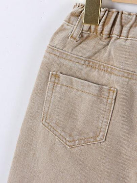 SHEIN Vintaside Kids بنطلون جينز فضفاض مريح واسع الساق بتصميم كاجوال عتيق للفتيات