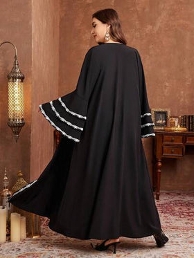 Al Najma رمضان عباية كاجوال للنساء ذوات الأحجام الكبيرة بأكمام طويلة وتطريز دانتيل بلون واحد