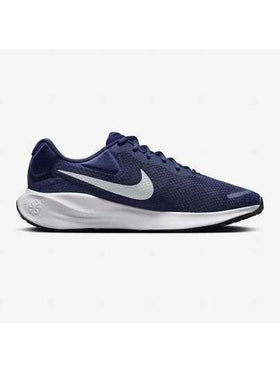 Nike حذاء ركض رجالي من نايك ريفولوشن 7 خفيف الوزن، منفذ للهواء، شبكي، متين، ماص للصدمات، مناسب للركض في الهواء الطلق والتدريب واللياقة البدنية، لون أزرق داكن، أحذية رياضية كاجوال متعددة الاستخدامات، موديل ضروري FB2207-400
