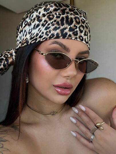 نظارات أزياء للنساء، إطار ذهبي كلاسيكي، نظارات إطار متعدد الأوجه، مناسبة للتصوير الشارعي والتنقل اليومي، نظارات زخرفية، بتصميم هندسي