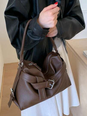 حقيبة كتف نسائية من الجلد الناعم بنقشة الليتشي الرجعية الأنيقة، حقيبة يد نسائية جديدة لموسم الخريف/الشتاء، أفضل حقيبة خريفية، حقيبة كاجوال نسائية