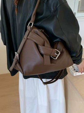 حقيبة كتف نسائية من الجلد الناعم بنقشة الليتشي الرجعية الأنيقة، حقيبة يد نسائية جديدة لموسم الخريف/الشتاء، أفضل حقيبة خريفية، حقيبة كاجوال نسائية
