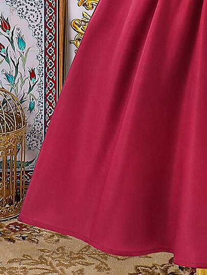 رمضان طقم جاكيت قصير أكمام مفكوك بألوان متباينة للفتيات الصغيرات