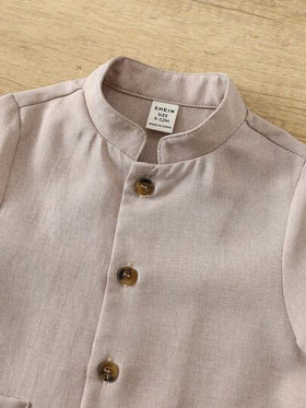 SHEIN قطعتان من ملابس الطفل الولد بأسلوب جنتلمان كاجوال، تشمل بليزر بيج وبنطلون رسمي، مناسب للمناسبات الرسمية، حفلات عيد الميلاد، الحفلات، حفلات الزفاف، استقبال المواليد، واحتفالات عيد الميلاد الأول