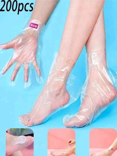 200/2 قطعة غشاء قدم طويل قابل للتخلص منه ومقاوم للماء، رعاية ترطيب الساق في SPA، قفازات ترطيب متعددة الوظائف مسمكة، مناسبة ل- SPA والعناية اليومية بالبشرة ومراكز الصحة والصالونات
