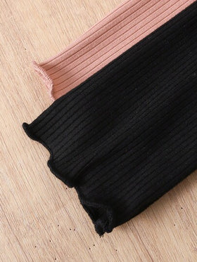 SHEIN مجموعة من قطعتين للفتيات المراهقات، ملابس علوية كاجوال أساسي بياقة عالية وأكمام طويلة بلون واحد مع تصميم موجي، مناسب للارتداء اليومي والمدرسة والحفلات، عرض اشتري واحد وأحصل على واحد مجانًا