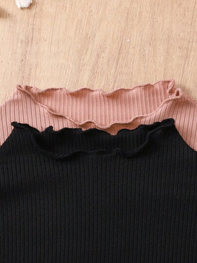 SHEIN مجموعة من قطعتين للفتيات المراهقات، ملابس علوية كاجوال أساسي بياقة عالية وأكمام طويلة بلون واحد مع تصميم موجي، مناسب للارتداء اليومي والمدرسة والحفلات، عرض اشتري واحد وأحصل على واحد مجانًا
