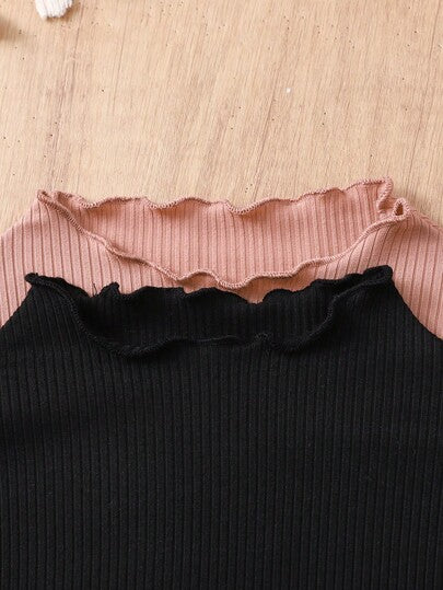 SHEIN مجموعة من قطعتين للفتيات المراهقات، ملابس علوية كاجوال أساسي بياقة عالية وأكمام طويلة بلون واحد مع تصميم موجي، مناسب للارتداء اليومي والمدرسة والحفلات، عرض اشتري واحد وأحصل على واحد مجانًا