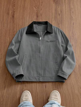 Manfinity Unisex جاكيت كاجوال للرجال بياقة ملونة وأكمام طويلة، متعددة الاستخدامات للخريف