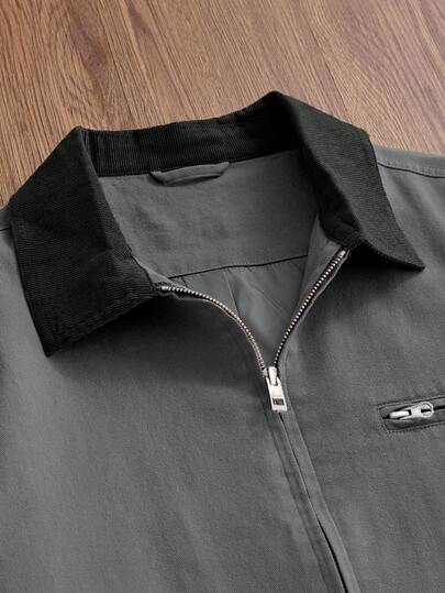 Manfinity Unisex جاكيت كاجوال للرجال بياقة ملونة وأكمام طويلة، متعددة الاستخدامات للخريف