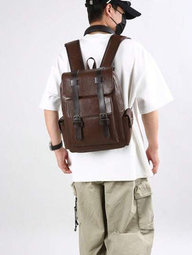 حقيبة ظهر للكمبيوتر المحمول بسعة كبيرة 37.5 سم للمراهقين والرجال، من الجلد الصناعي PU، حقيبة مدرسية للذكور ذات سحاب عالية الجودة