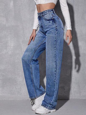 SHEIN Essnce بنطال جينز مستقيم ممزق مرتاح