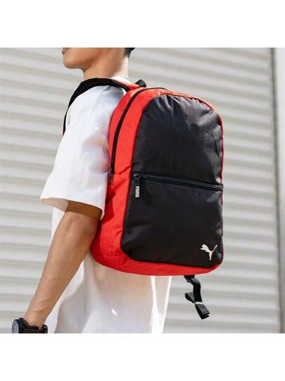 حقيبة ظهر PUMA Sporty Convenience Casual Fabric Backpack للرجال، مقاس متوسط، أسود وأحمر