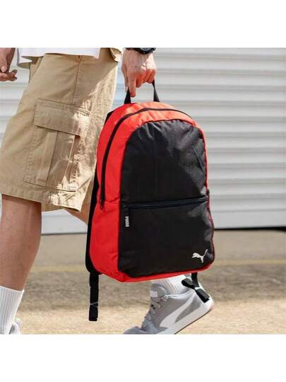 حقيبة ظهر PUMA Sporty Convenience Casual Fabric Backpack للرجال، مقاس متوسط، أسود وأحمر