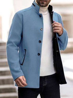 Manfinity Homme معطف صوفي طويل الأكمام للرجال ذو ياقة عالية وأزرار فردية، متعدد الاستخدامات للارتداء اليومي