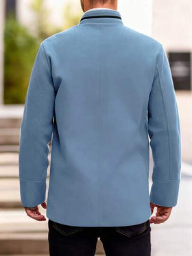 Manfinity Homme معطف صوفي طويل الأكمام للرجال ذو ياقة عالية وأزرار فردية، متعدد الاستخدامات للارتداء اليومي