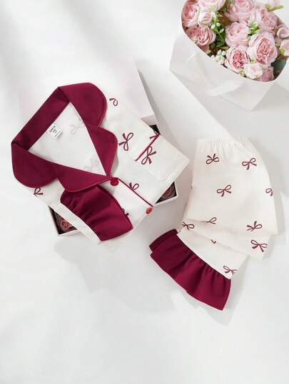 SHEIN Vintaside Kids مجموعة بنطلون وكارديجان بأكمام طويلة مطبوعة بالفراشات للبنات، ملابس منزلية مريحة وكاجوال، 2 قطعة