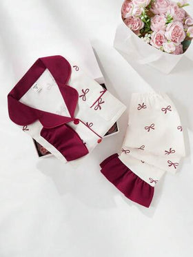 SHEIN Vintaside Kids مجموعة بنطلون وكارديجان بأكمام طويلة مطبوعة بالفراشات للبنات، ملابس منزلية مريحة وكاجوال، 2 قطعة