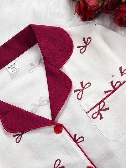 SHEIN Vintaside Kids مجموعة بنطلون وكارديجان بأكمام طويلة مطبوعة بالفراشات للبنات، ملابس منزلية مريحة وكاجوال، 2 قطعة